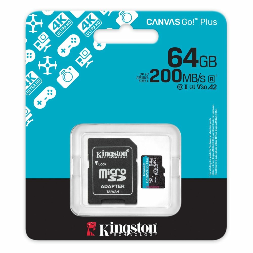 64GB Micro SD Memory Card Kingston Canvas Go! Plus with adaptor Class 10 (SDCG4/64GB)