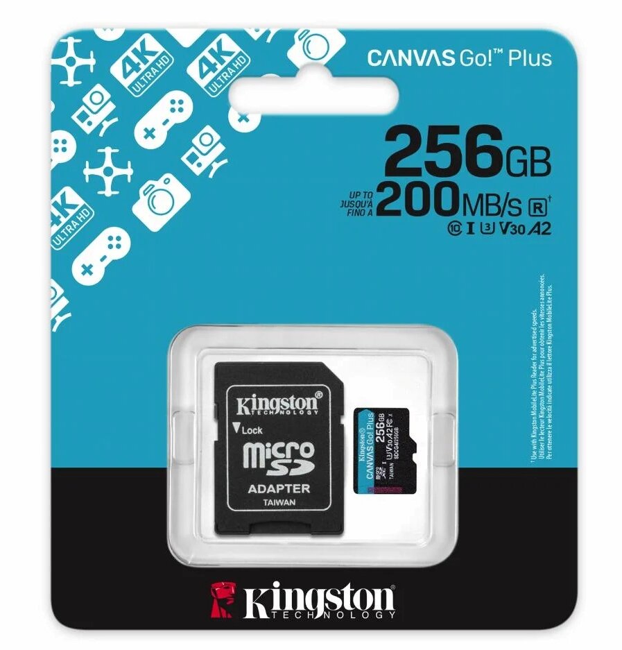 256GB Micro SD Memory Card Kingston Canvas Go! Plus V30 with adaptor Class 10 (SDCG4/256GB)