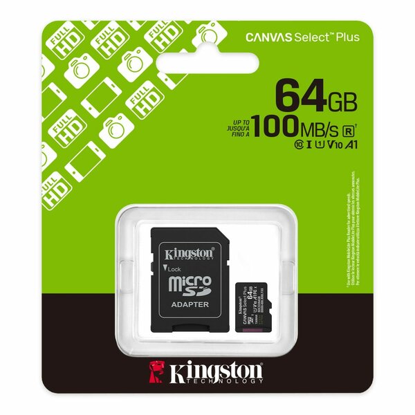 64GB Micro SD Memory Card Kingston Canvas Select Plus with adaptor Class 10 (SDCS3/64GB)