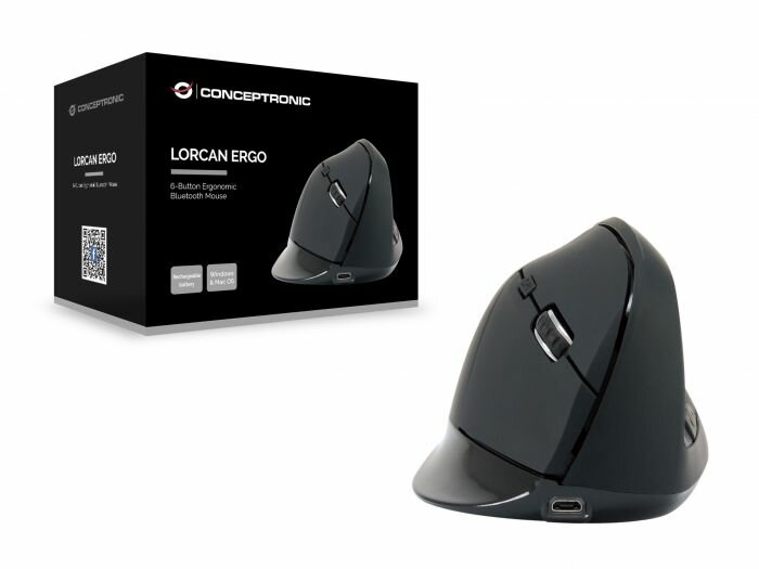 Conceptronic Ergonomic Rechargeable 6-Button Bluetooth Mouse