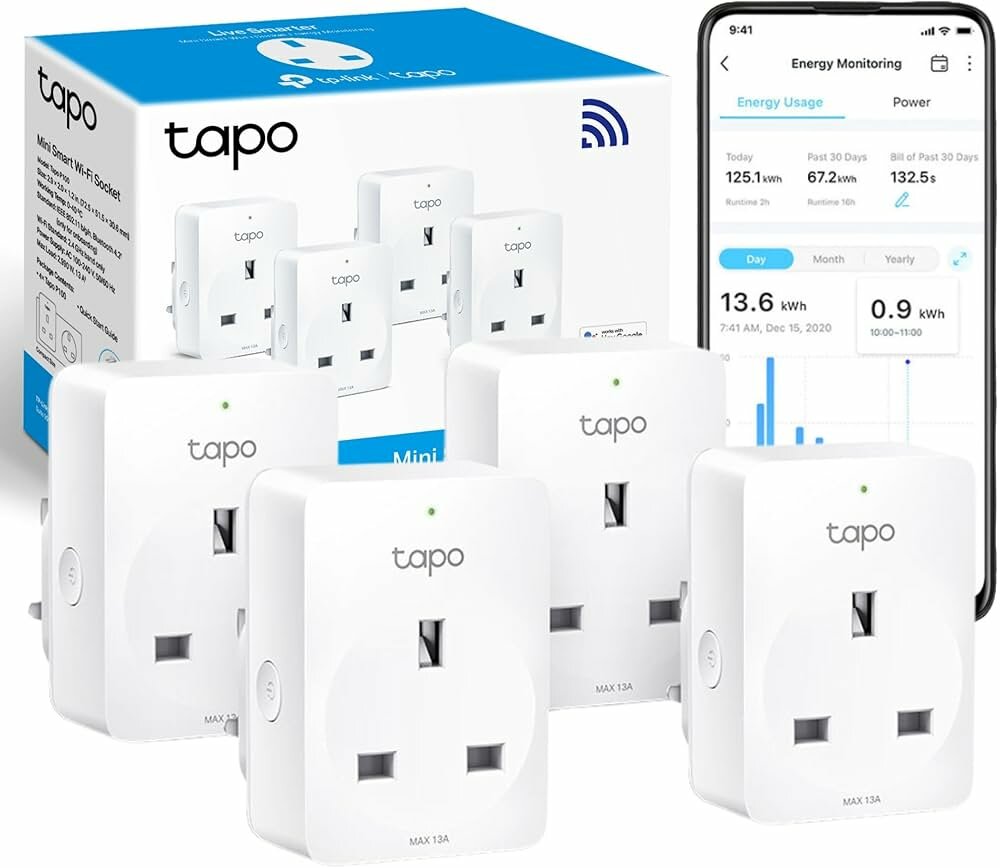 TP-LINK TAPO P110 (4-Pack) WiFi Smart Power Plug Socket Energy Monitoring Wireless Remote Control Timer Power Switch
