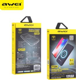 AWEI P58K Wireless Charging Power Bank 12000mAh 2 USB Ports LED Display