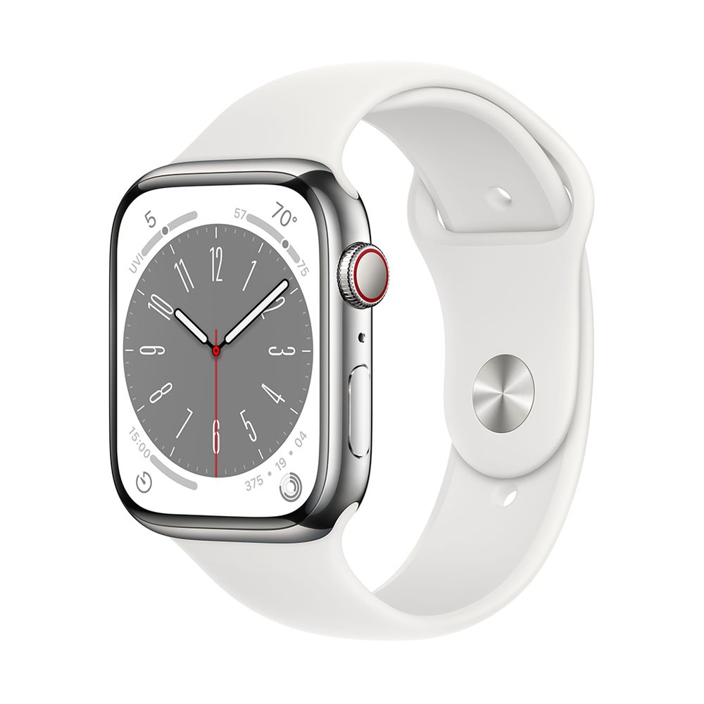 Apple Watch Series 8 GPS + Cellular 45mm Silver Stainless Case with White Sport Band Regular