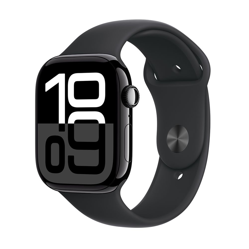 Apple Watch Series 10 GPS + Cellular 46mm Jet Black Aluminium Case with Black Sport Band - M/L
