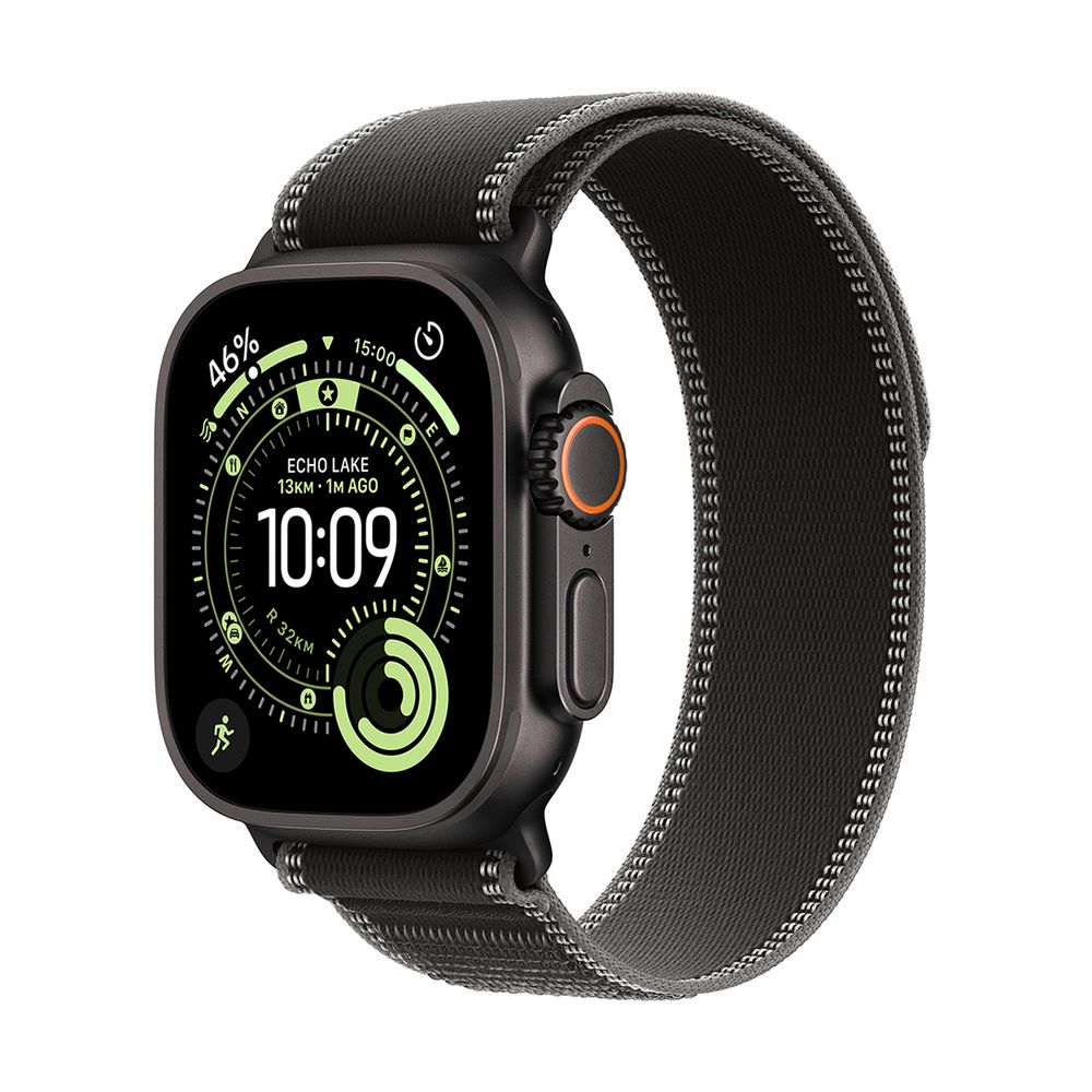 Apple Watch Ultra 3 GPS + Cellular 49mm Black Titanium Case με Black/Charcoal Trail Loop - S/M