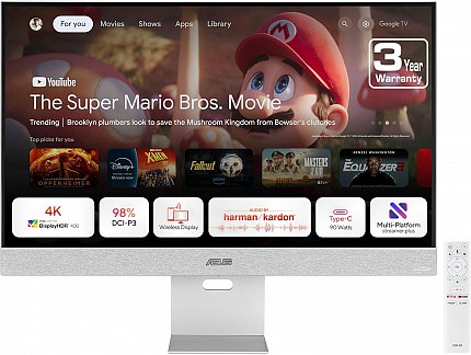 ASUS Monitor Smart 32" 4K Google TV, Chromecast, Speakers, USB-C/HDMI ZenScreen MS32UC