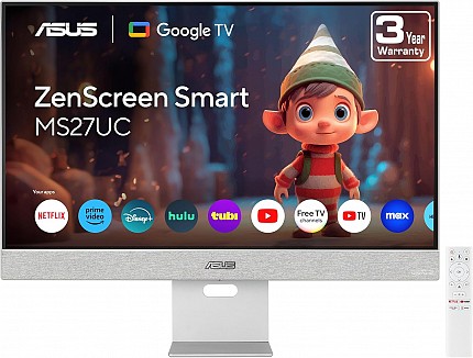 ASUS Monitor Smart 27" 4K Google TV, Chromecast, Speakers, USB-C/HDMI ZenScreen MS27UC