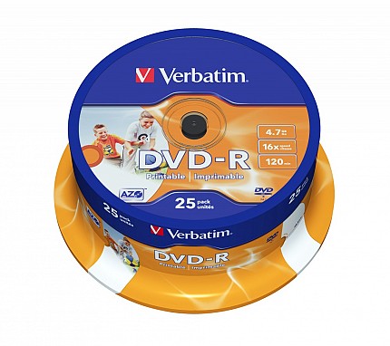Verbatim DVD-R 4.7GB 16X 25-Pack Spindle Printable 43538