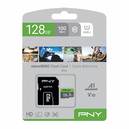 PNY Flash Memory MicroSD Card Elite with SD Adapter 128GB Class 10 UHS-I U1