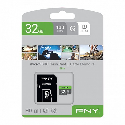 PNY Flash Memory MicroSD Card Elite with SD Adapter 32GB Class 10 UHS-I U1