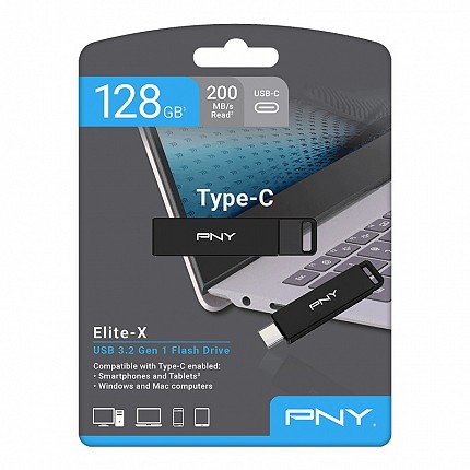 PNY Flash Drive Elite-X USB 3.2 Stick 128GB Capless Slider Black FDI128ELTXC