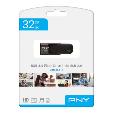 PNY Flash Drive Attache 4 USB 2.0 Stick 32GB Capless Slider Black FD32GATT4