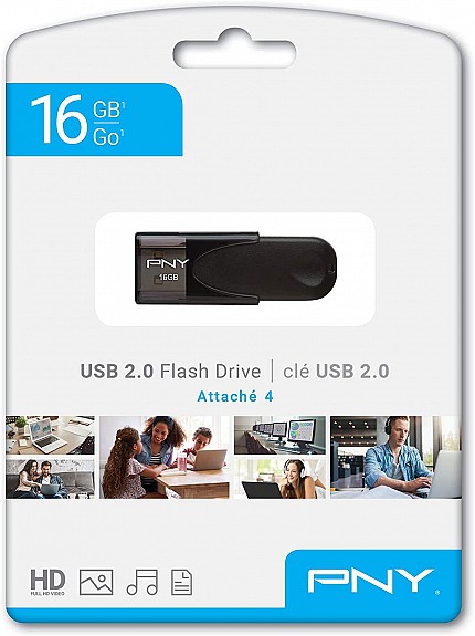PNY Flash Drive Attache 4 USB 2.0 Stick 16GB Capless Slider Black FD16GATT4