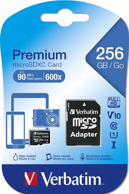 Verbatim Micro SD Card+Adapter Class10 U1 256GB