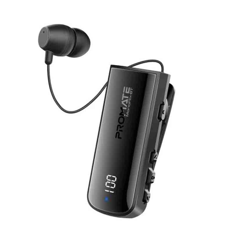 PROMATE MONOFLIX-BT.BLACK RETRACTABLE BLUETOOTH 5.3 MONO ENC EARPHONE HIGH-DEFINITION