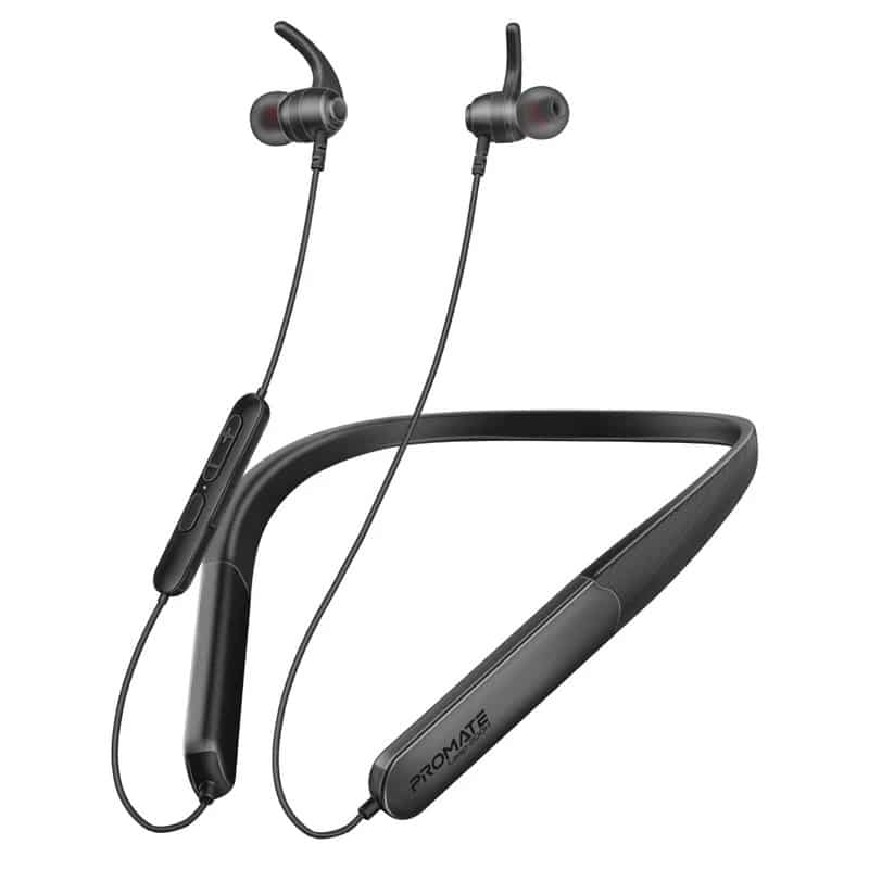 PROMATE LEAP-200H SPORTFIT™ HIGH FIDELITY WIRELESS ENC NECKBAND EARPHONES W/200 HOURS PLAYTIME BLACK