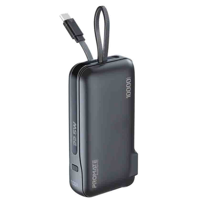 PROMATE POWERPACK-10C COMPACT-FAST CHARGING POWER BANK WITH AC CHARGER & BUILT-IN USB-C CABLE