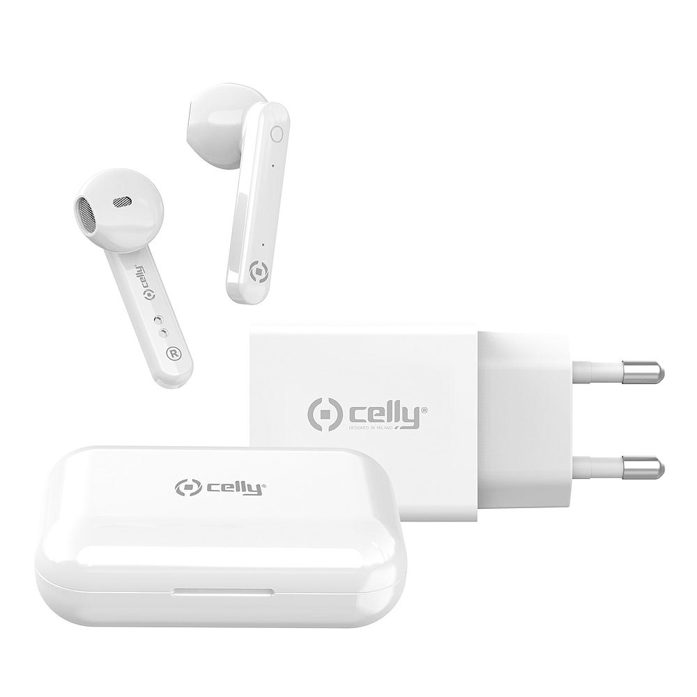 Bluetooth Earbuds CELLY True Wireless + Charger NEWGENKITPROWH white