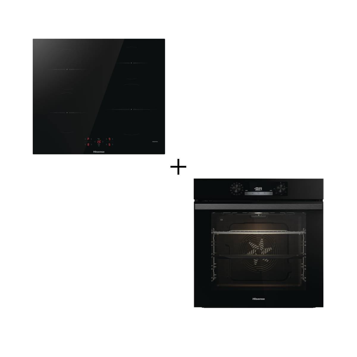 Hisense BI64211PB / HI6401BSC Set Built-In Pyrolysis Multifunction Oven 77Lt & Induction Hobs, Black