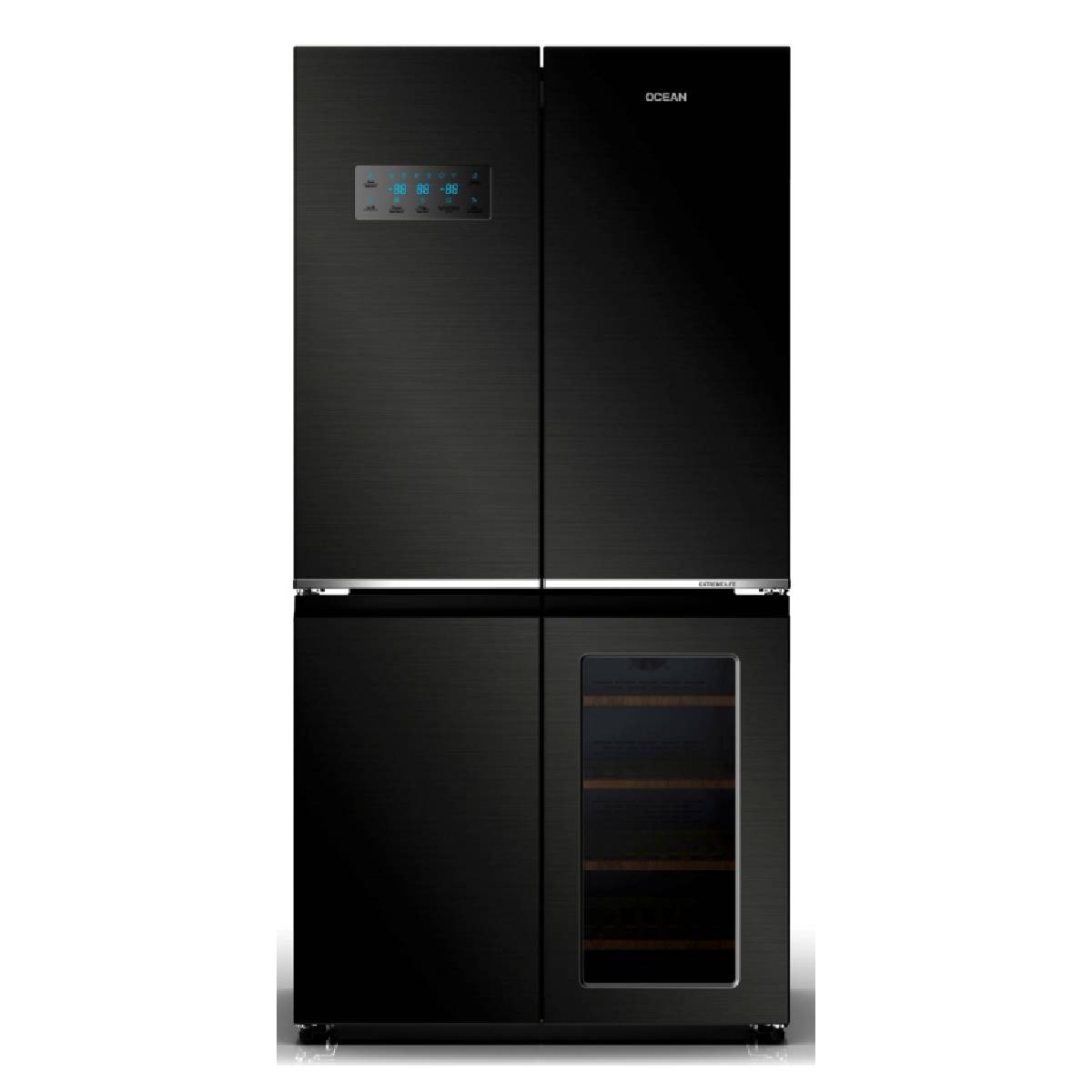 OCEAN OMDK 643 NF D BD 3 Ψυγείο Τετράπορτο με Συντηρητή Κρασιού, Μαύρο Inox