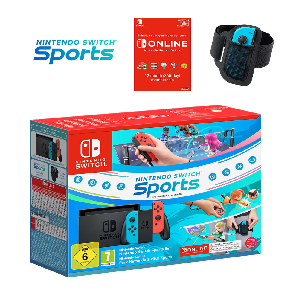 Nintendo Switch Console Neon red/blue + Game Sports + 12 Months Online Membership