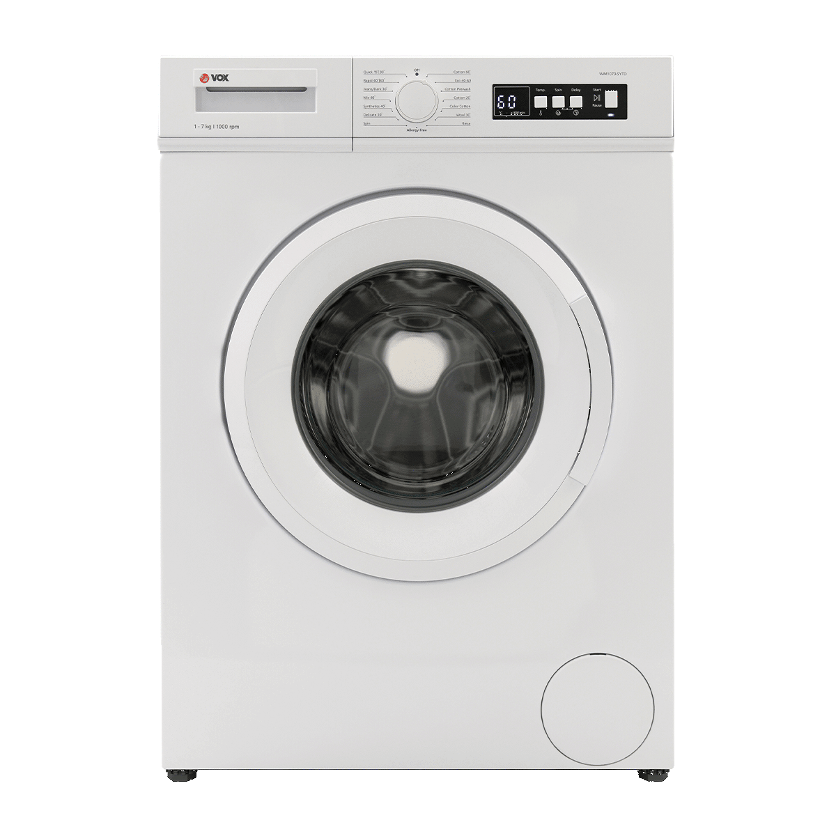VOX WASHING MACHINE 7KG D 1000 RPM QUICK WASH 15 PROGRAMS WHITE