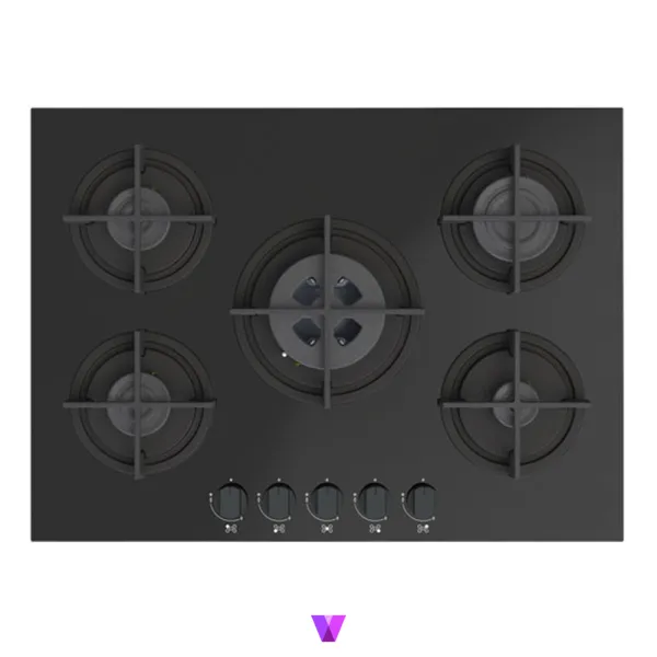 Super Gas Hobs - 70cm, Glass Black